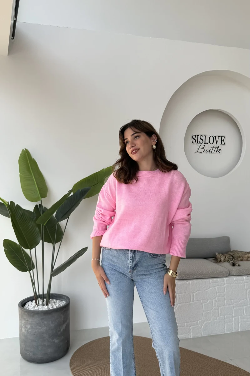 Mia Bisiklet Yaka Kazak - Pembe