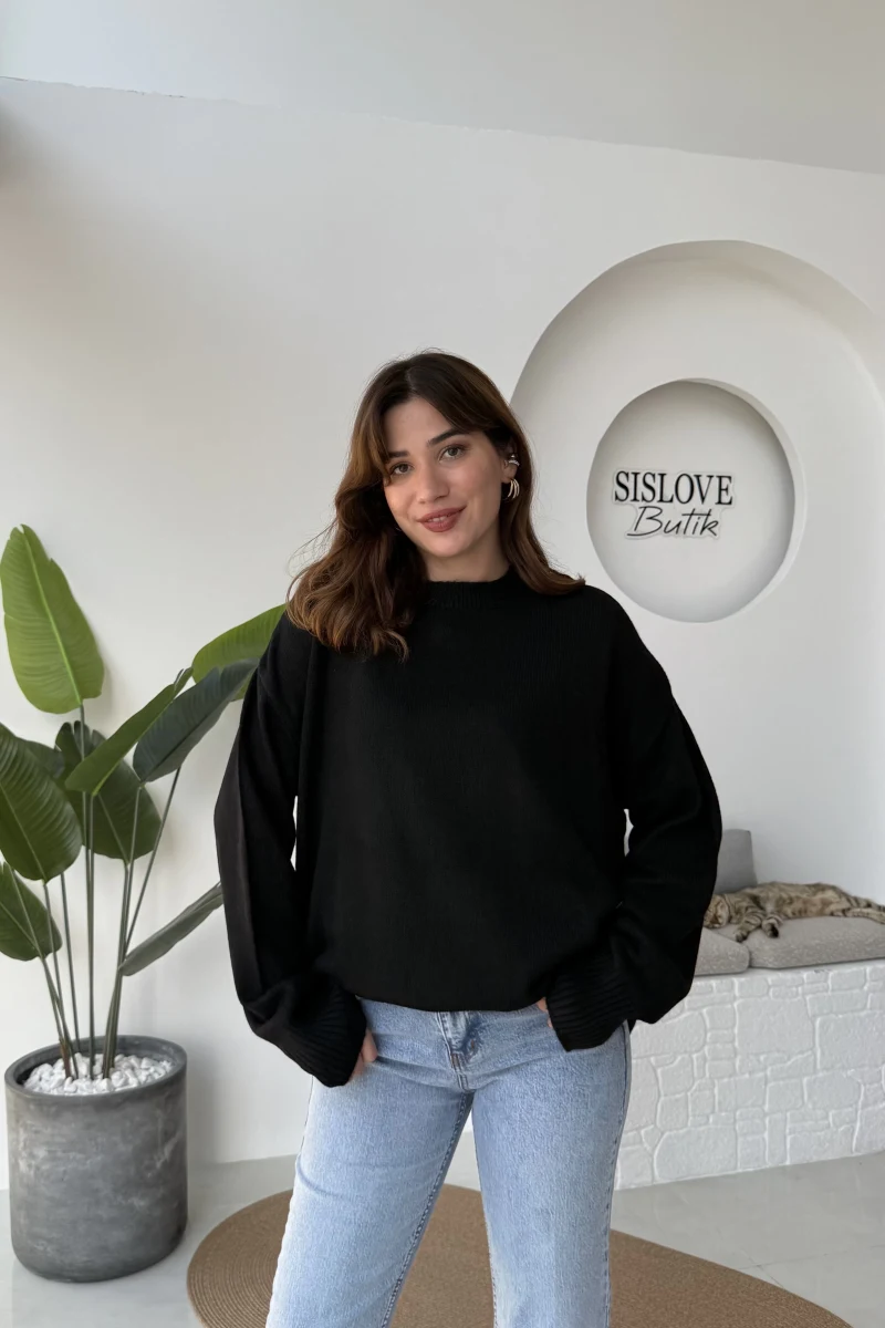 Mia Bisiklet Yaka Kazak - Siyah