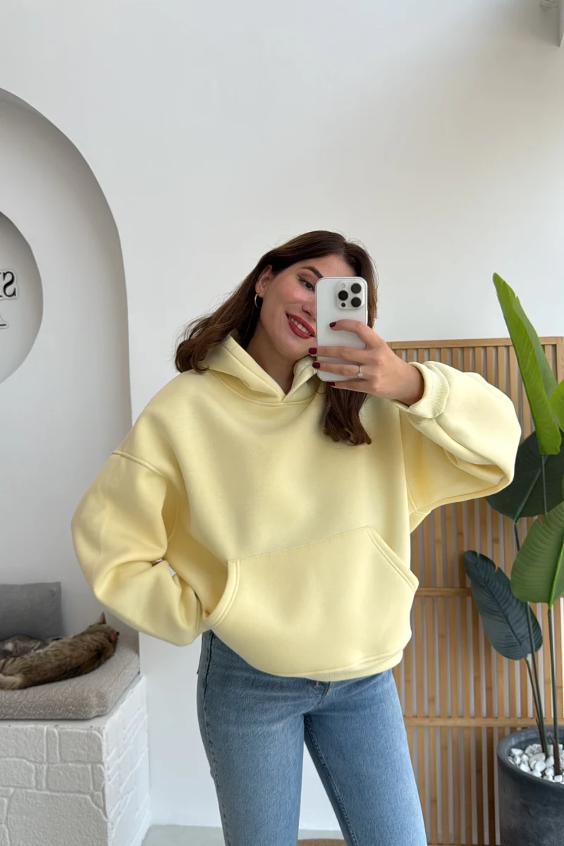 Michelle Kapüşonlu Sweatshirt - Açık Sarı