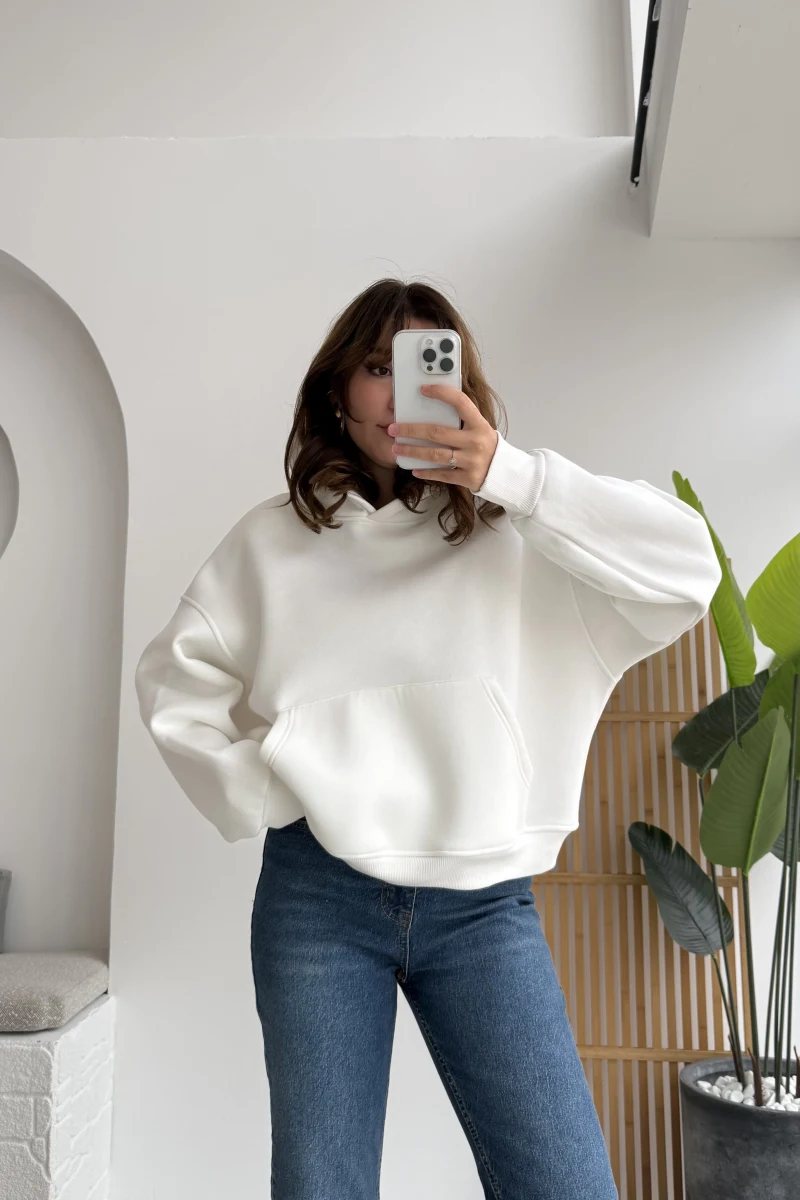 Michelle Kapüşonlu Sweatshirt - Beyaz