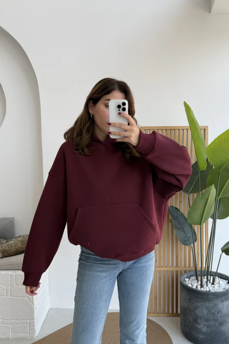 Michelle Kapüşonlu Sweatshirt - Bordo