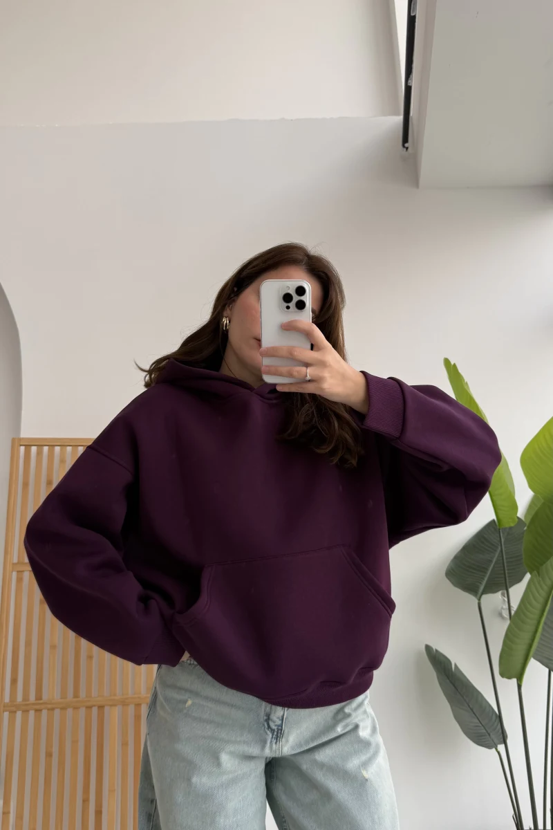 Michelle Kapüşonlu Sweatshirt - Mürdüm