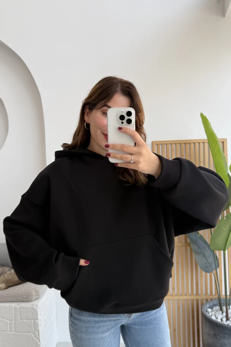 Michelle Kapüşonlu Sweatshirt - Siyah