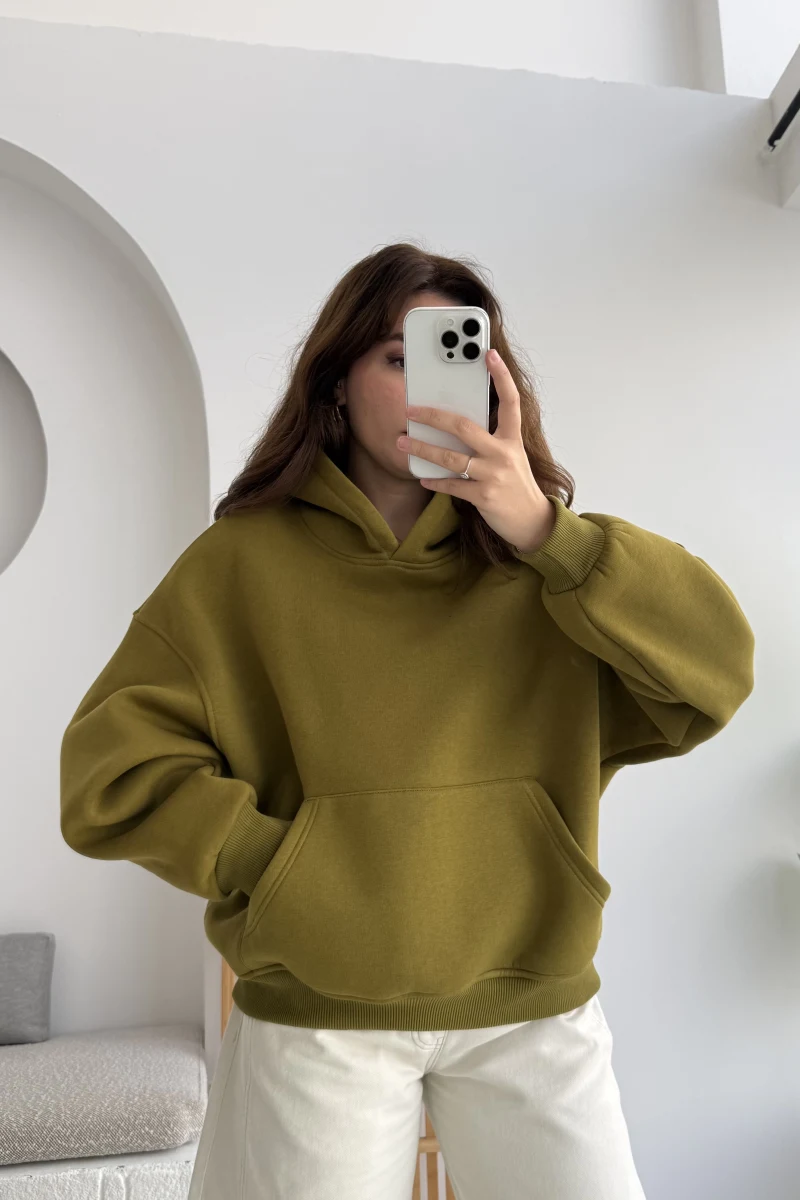 Michelle Kapüşonlu Sweatshirt - Yağ Yeşili