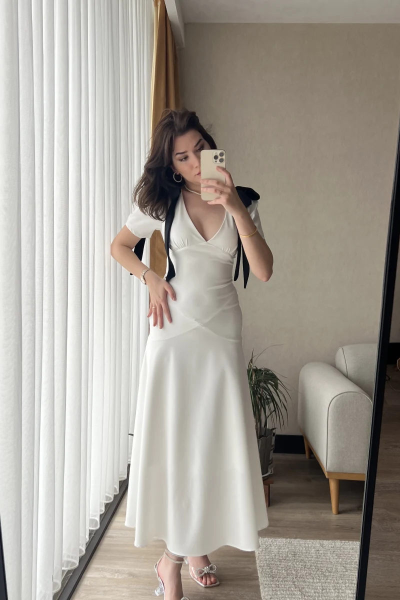 Midi Boy Beyaz Elbise