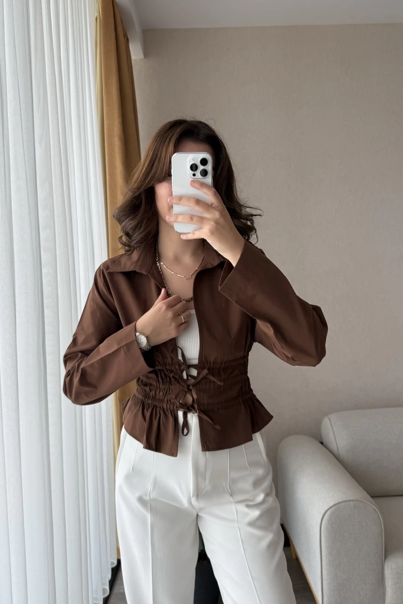 Miller Önden Bağlamalı Poplin Gömlek Acı Kahve