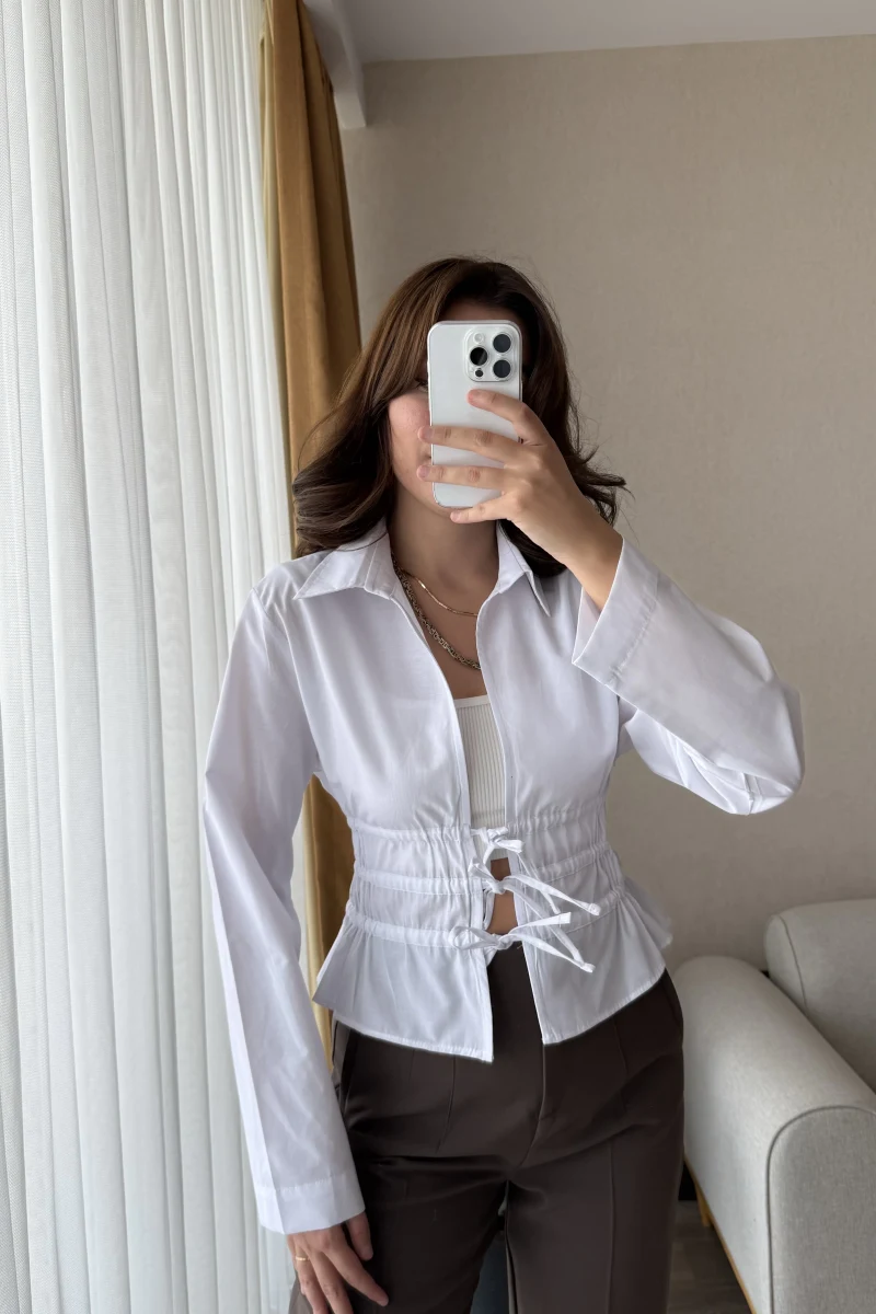 Miller Önden Bağlamalı Poplin Gömlek Beyaz