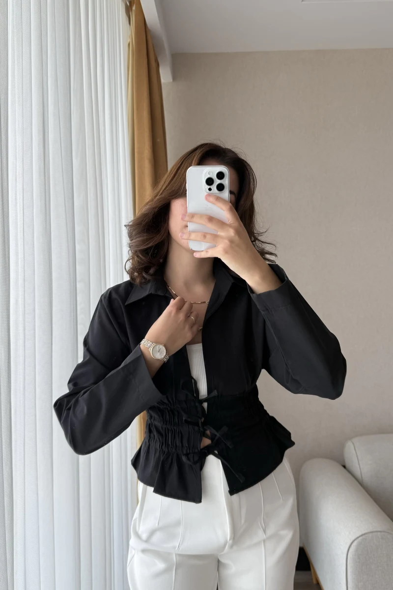 Miller Önden Bağlamalı Poplin Gömlek Siyah