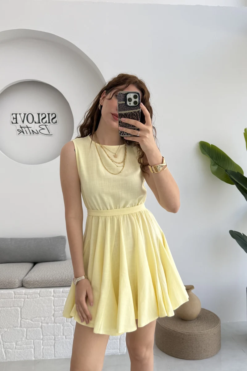 Mimoza Kuşaklı Elbise - Sarı - 205163