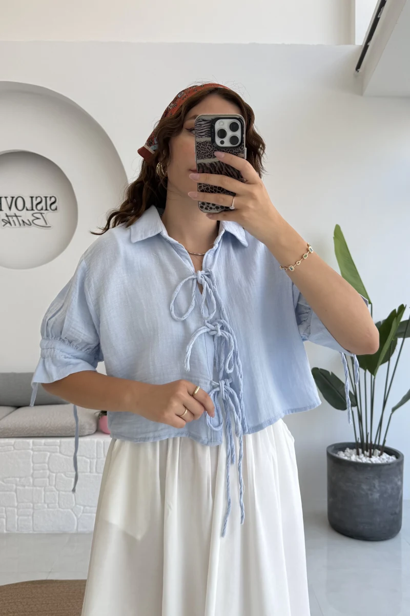 Mina İp Detay Gömlek - Bebe Mavisi - 2111