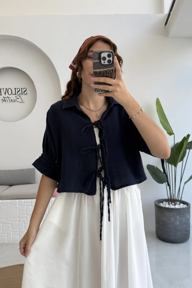 Mina İp Detay Gömlek - Lacivert - 2111