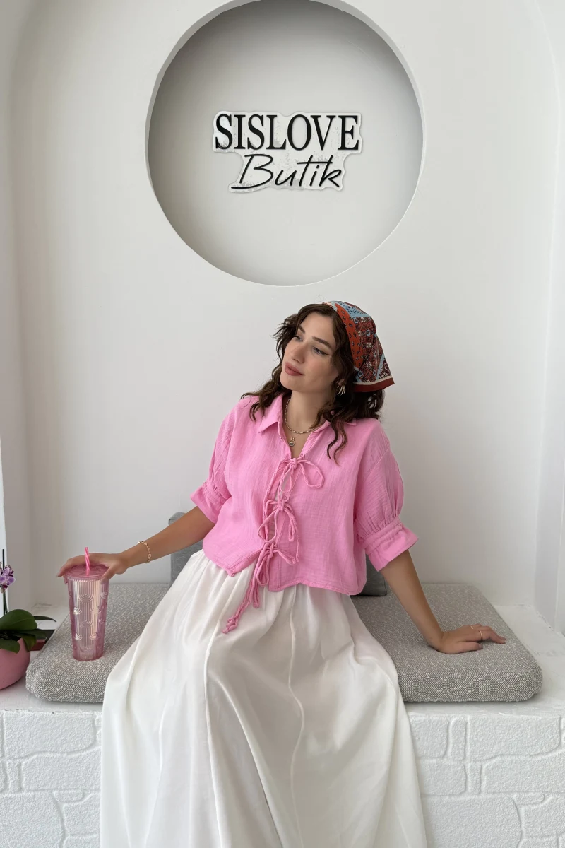 Mina İp Detay Gömlek - Şeker Pembesi - 2111