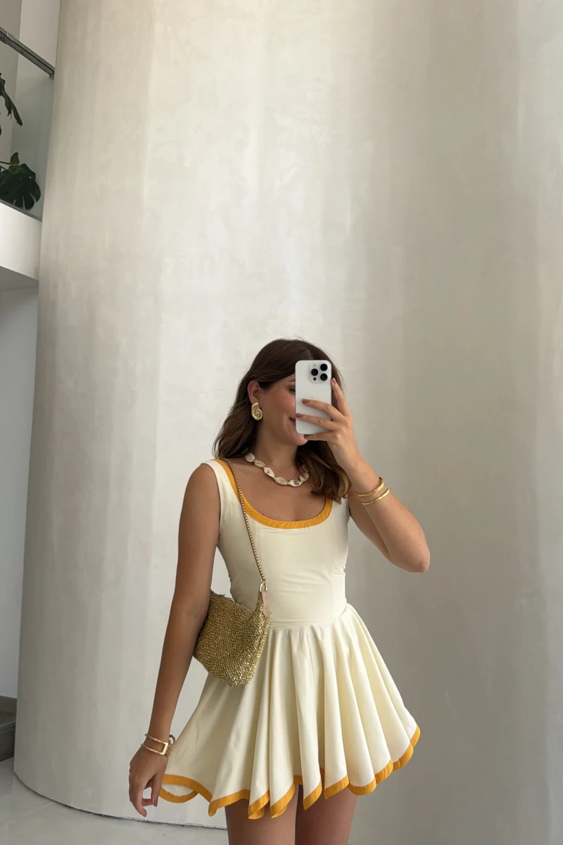Mini Şortlu Elbise - Ekru - Kod: 1092