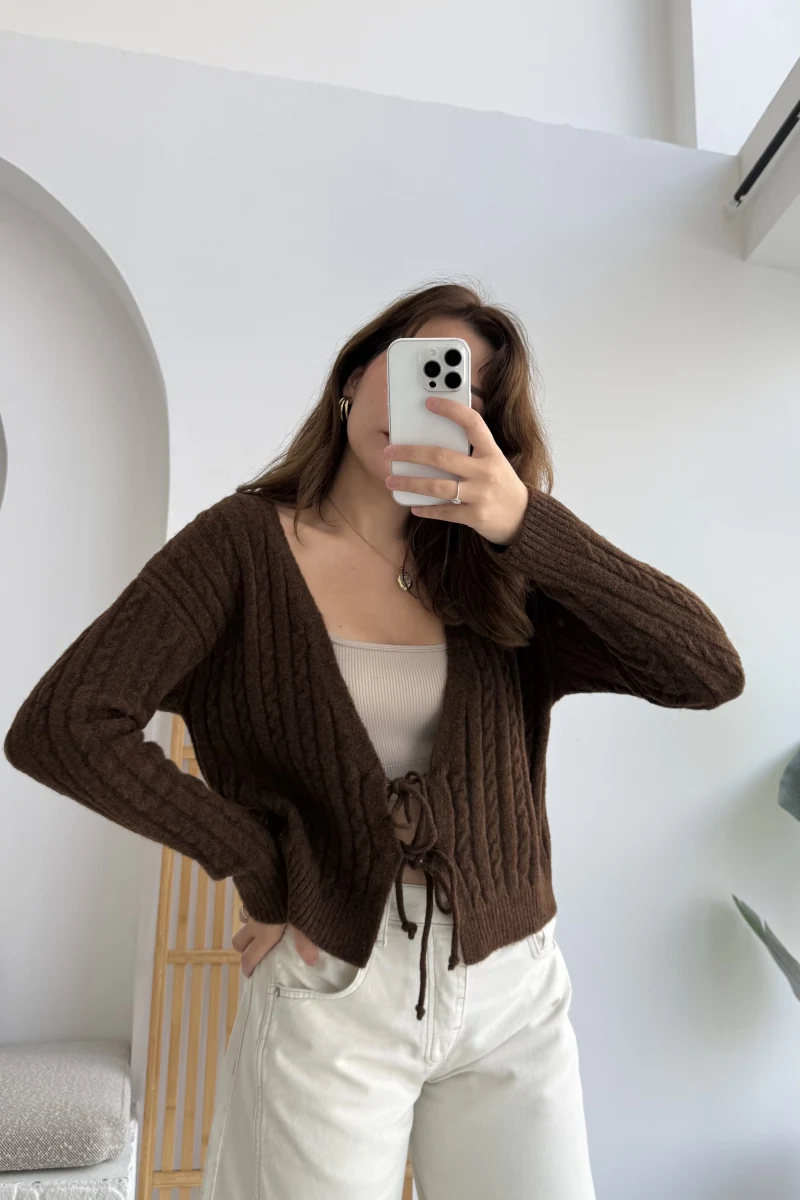 Mium Örgü Triko Hırka Acı Kahve Kod: 9038