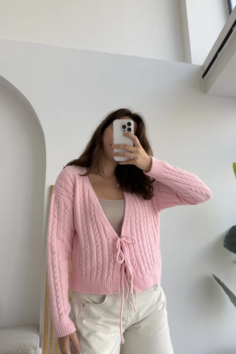 Mium Örgü Triko Hırka Pembe Kod: 9038