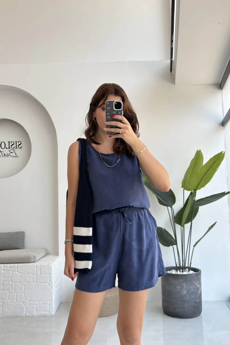 Moana Şort - Kalın Askılı Bluz Takım - Lacivert