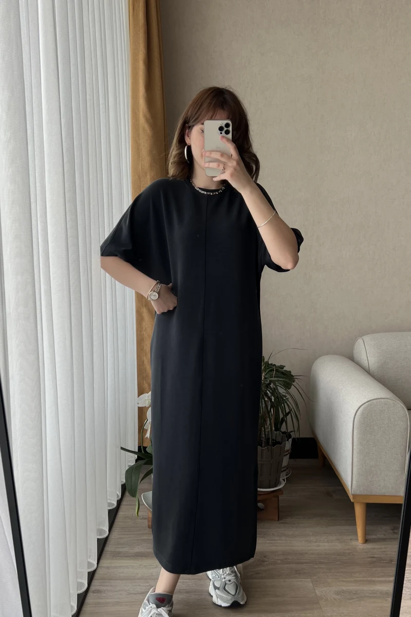 Modal Antrasit Uzun Elbise