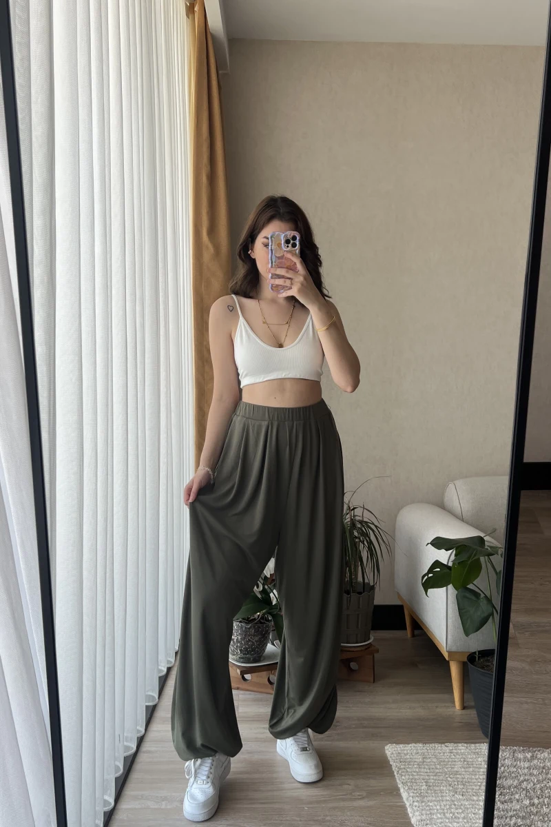 Modal Karışımlı Haki Şalvar