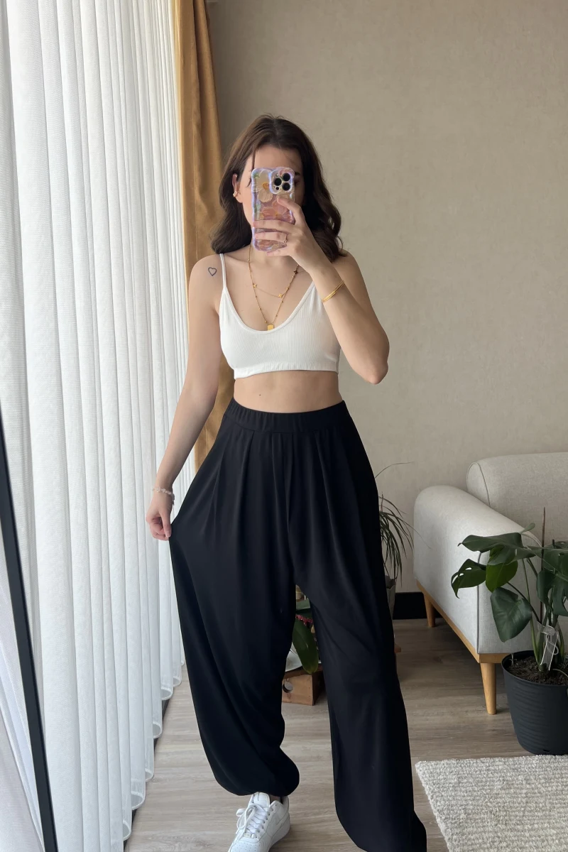 Modal Karışımlı Siyah Şalvar