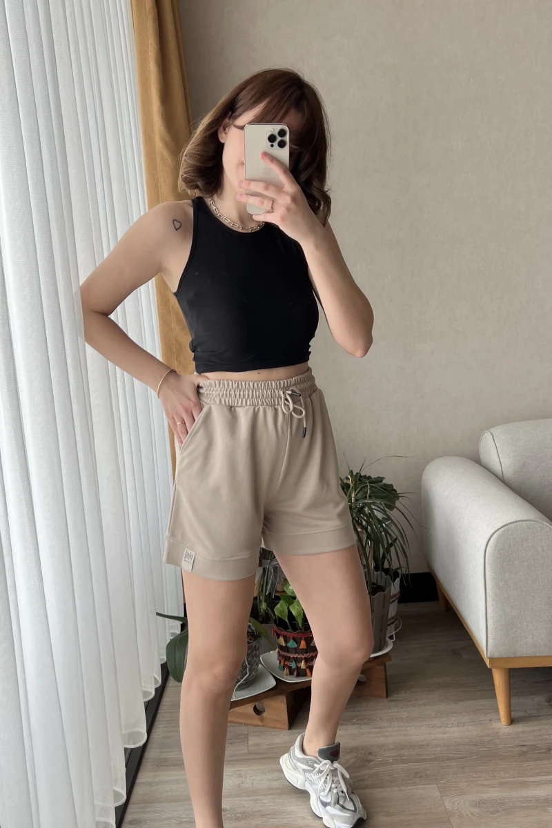 Modal Kumaş Krem Şort