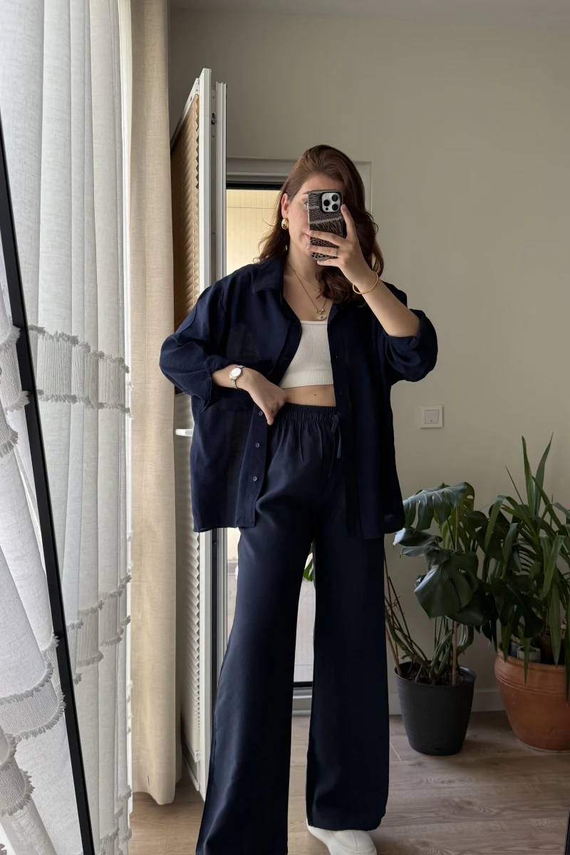 Modal Palazzo Lacivert Pantolon - 1097