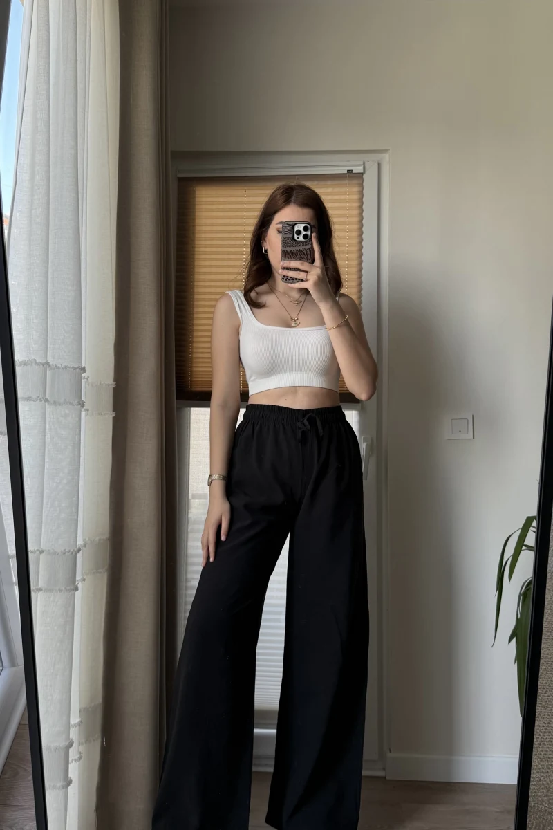 Modal Palazzo Siyah Pantolon - 1097