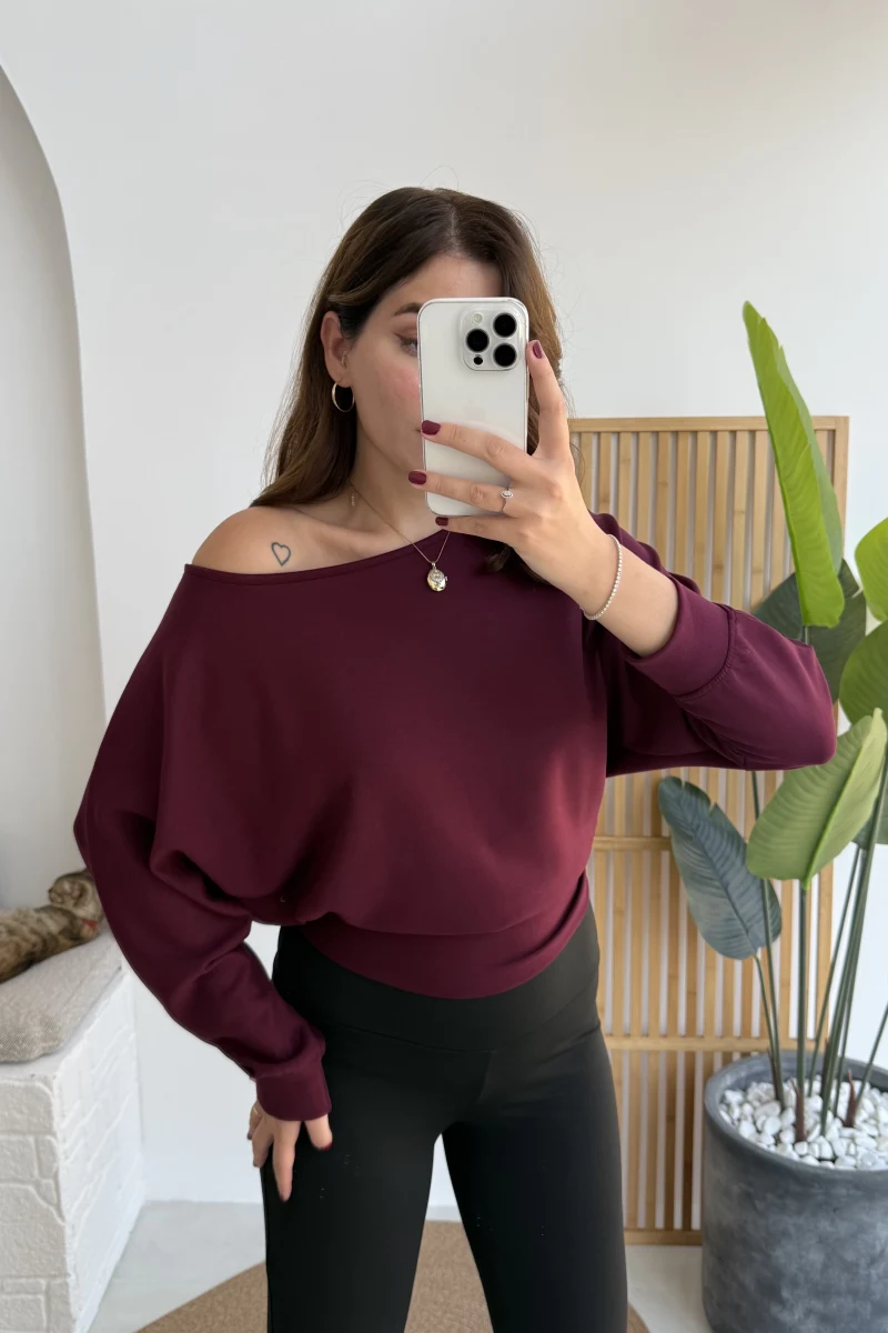 Moira Kayık Yaka Yarasa Kol Bluz - Bordo