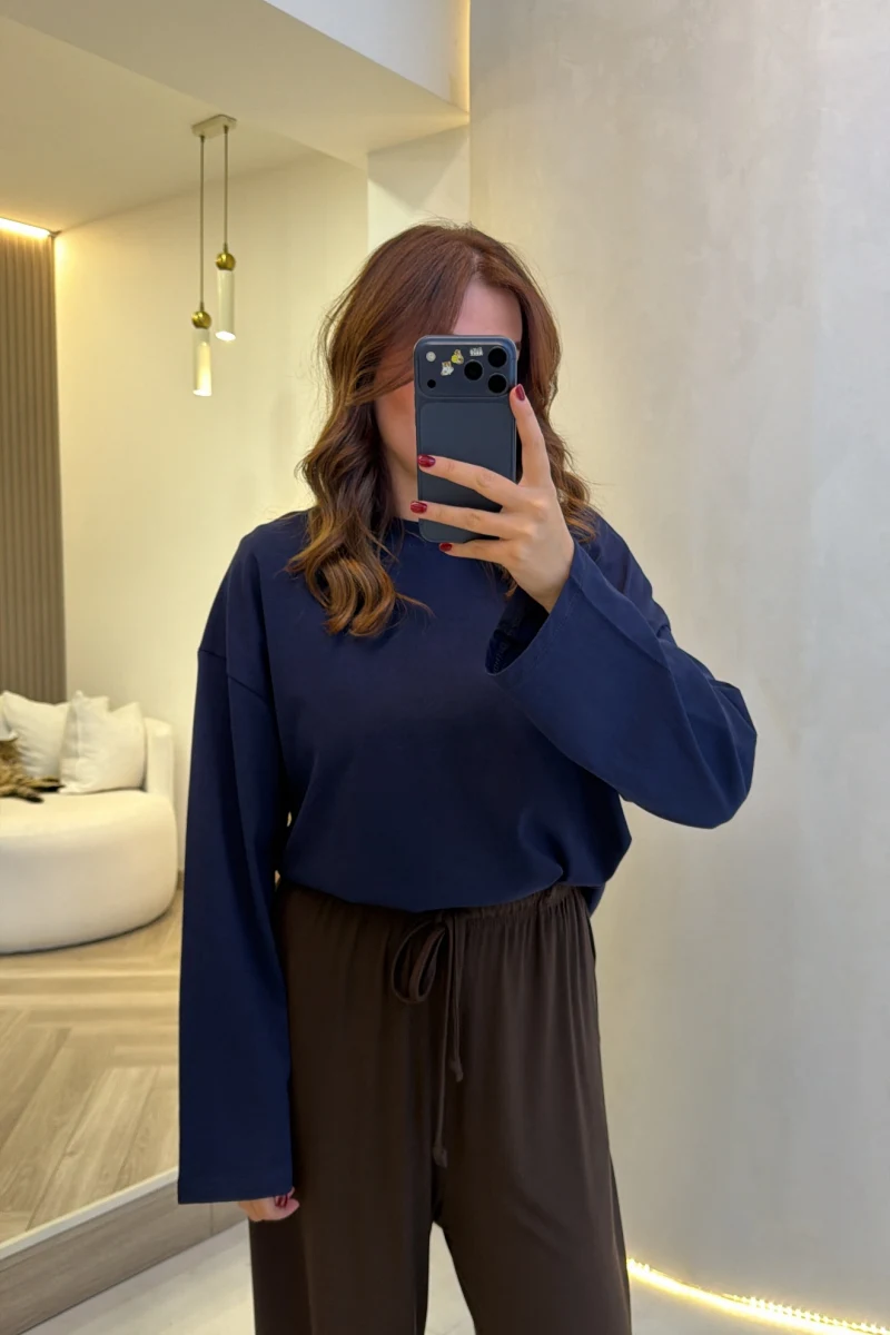 Molina Bisiklet Yaka Basıc Sweatshirt - Lacivert - Kod: 4886