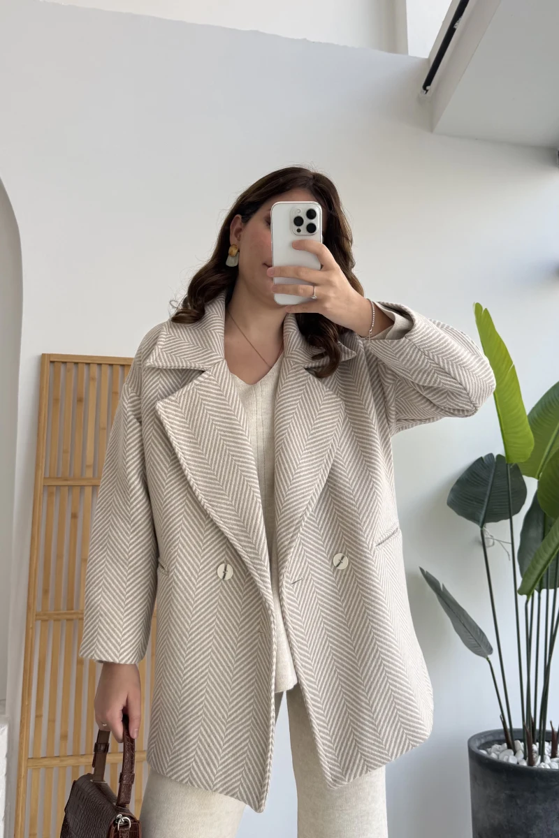 Monica Balık Sırtı Desen Kaban Taş