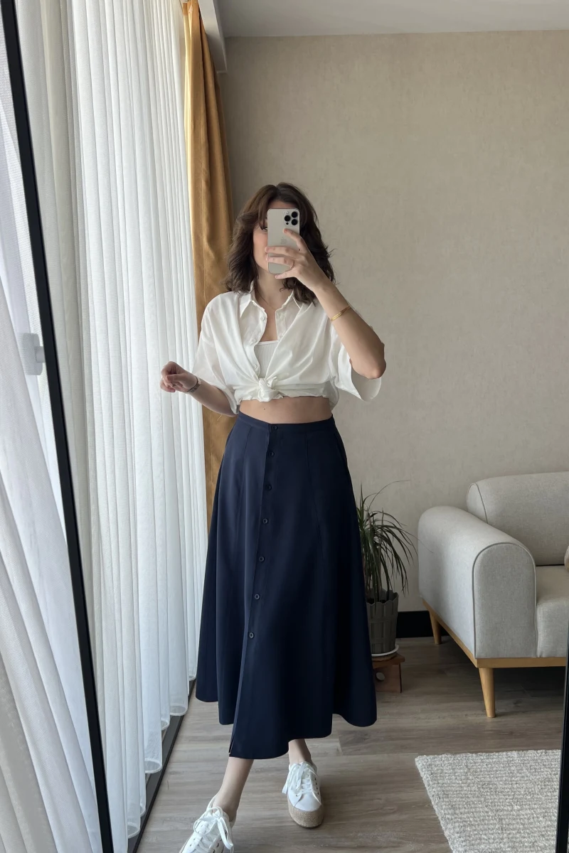 MSD Etiketli Lacivert Düğmeli Etek