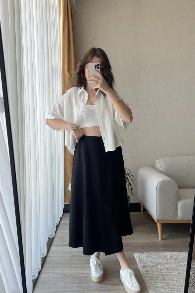 MSD Etiketli Siyah Düğmeli Etek