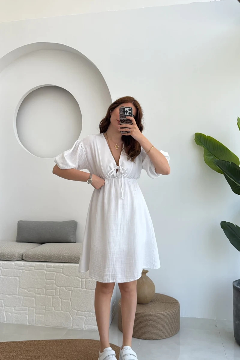 Müslin Kısa Becca Elbise Beyaz