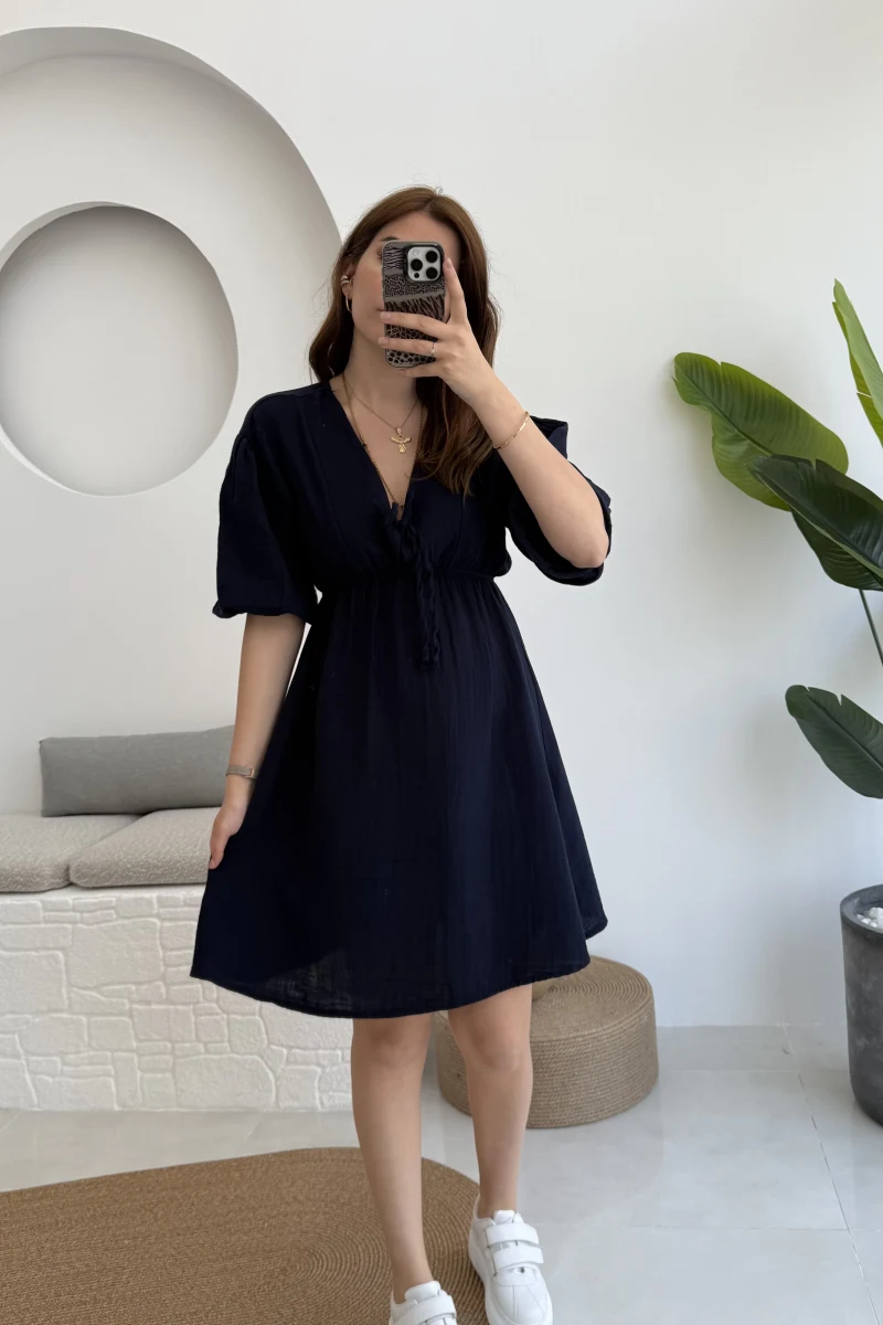 Müslin Kısa Becca Elbise Lacivert
