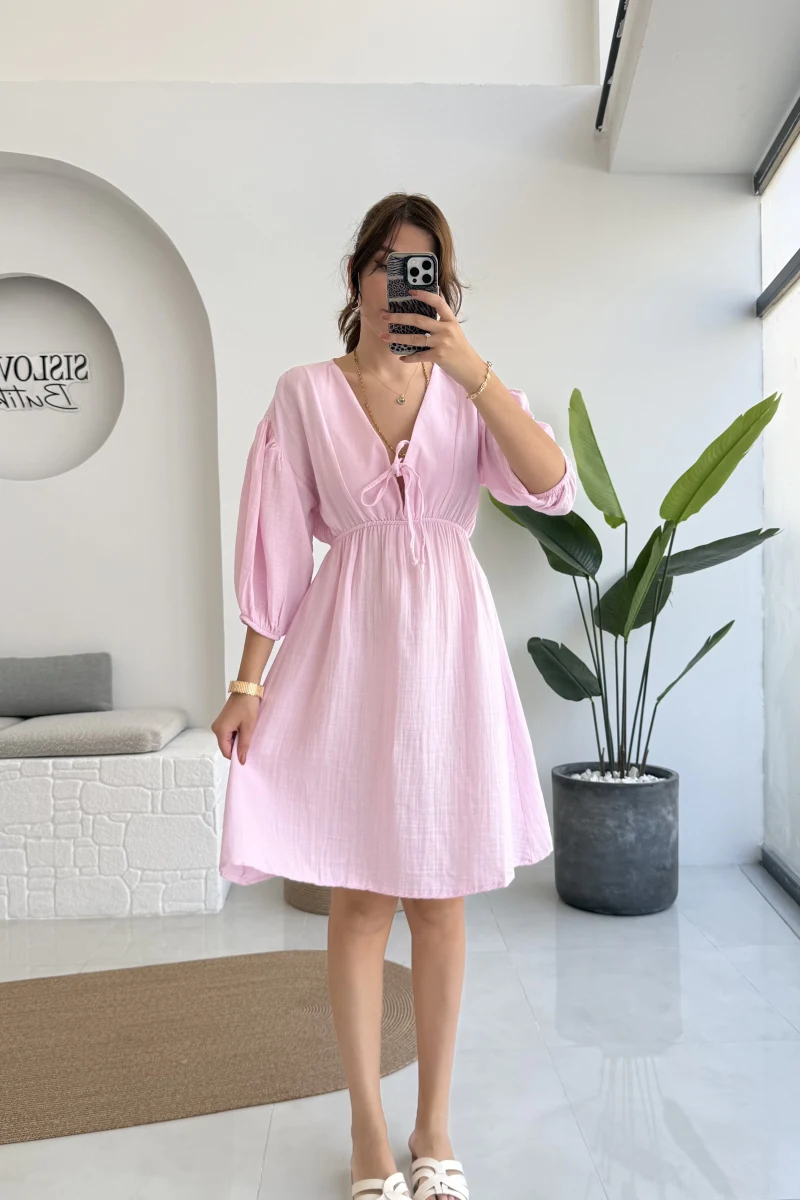 Müslin Kısa Becca Elbise Pembe