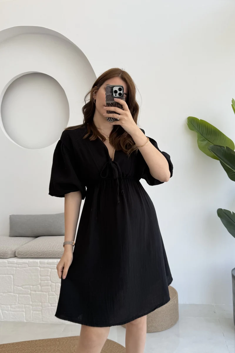 Müslin Kısa Becca Elbise Siyah