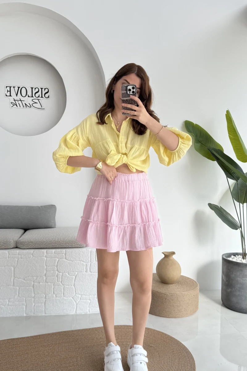 Müslin Kısa Etek Pembe 0464
