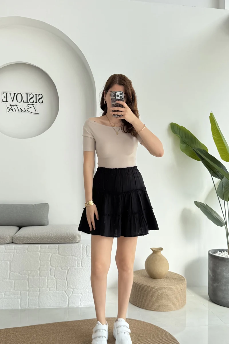 Müslin Kısa Etek Siyah 0464