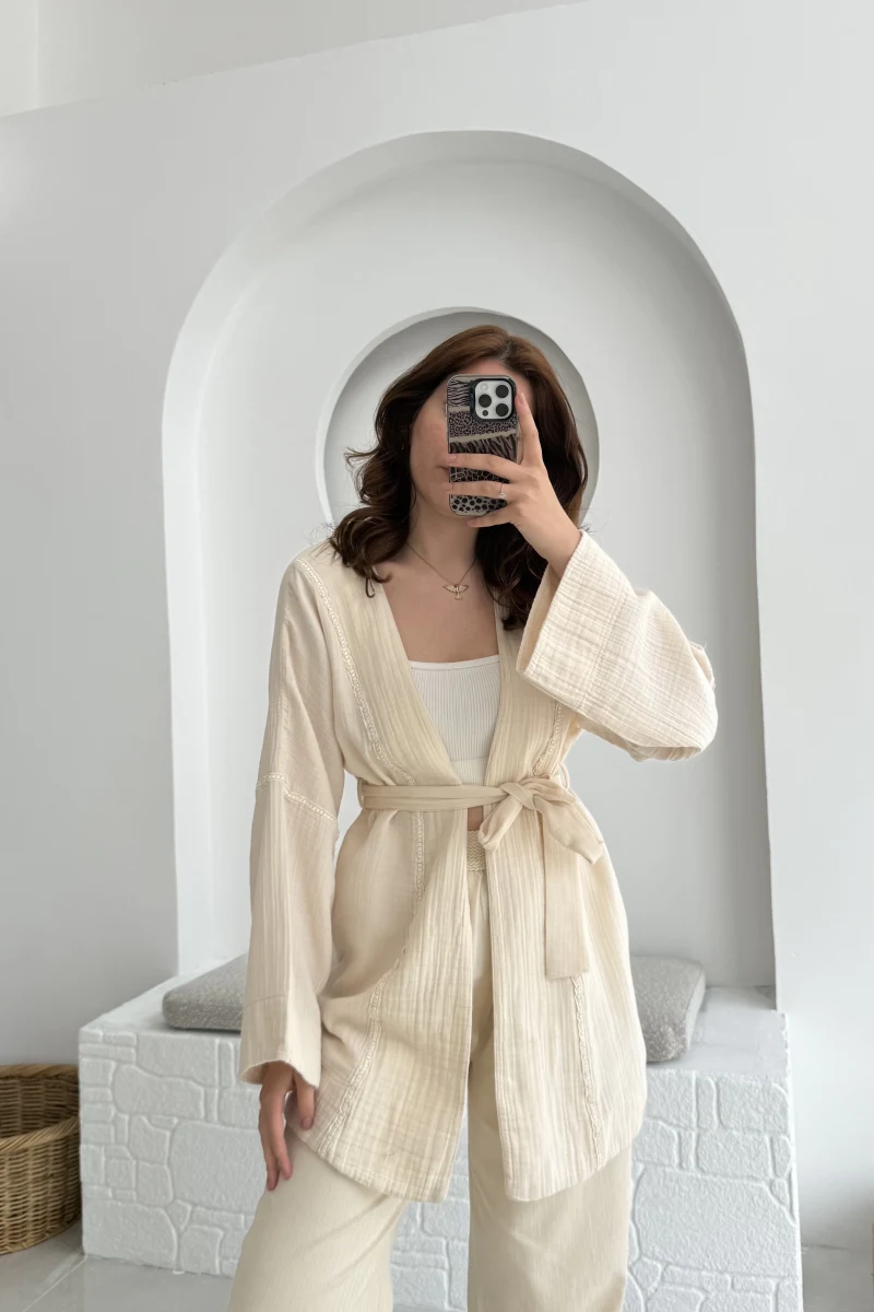 Müslin Kumaş Kimono Taş - 7011