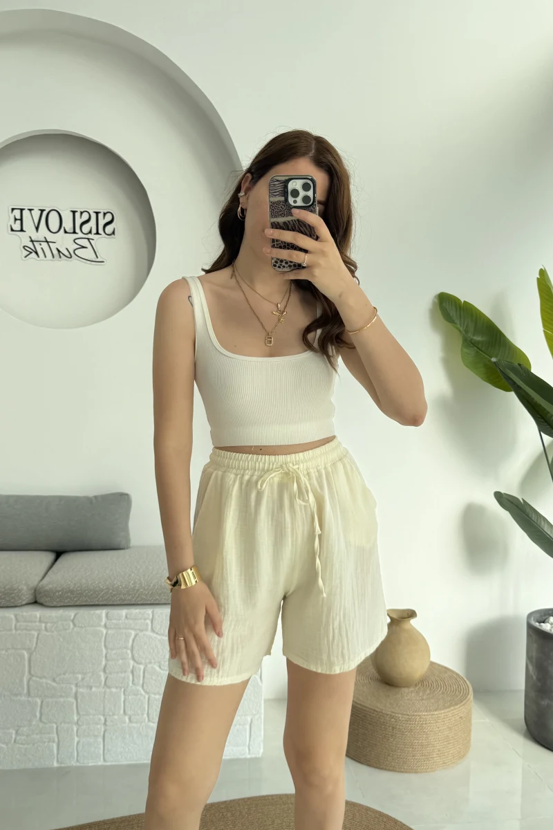 Müslin Kumaş Şort Açık Sarı 0463
