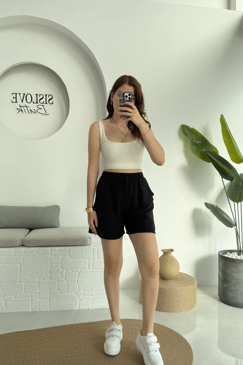 Müslin Kumaş Şort Siyah 0463