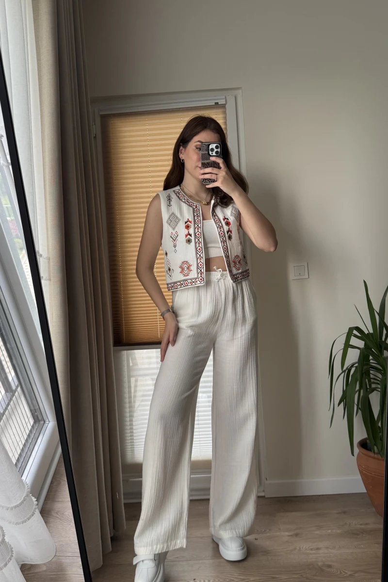 Müslin Pantolon - Beyaz - 4010