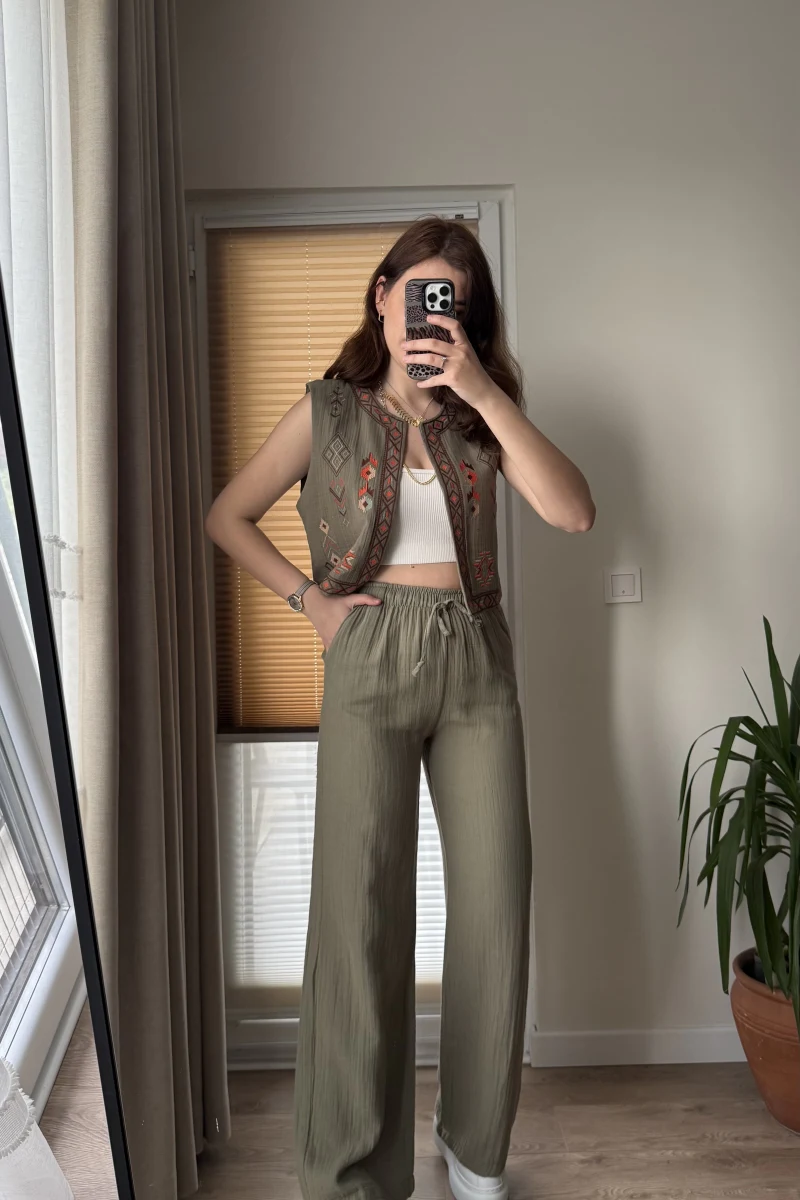 Müslin Pantolon - Haki - 4010