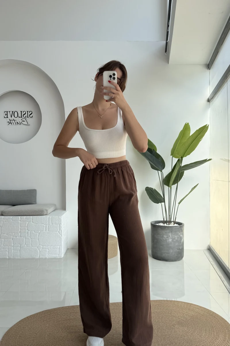 Müslin Pantolon - Kahve - 4010