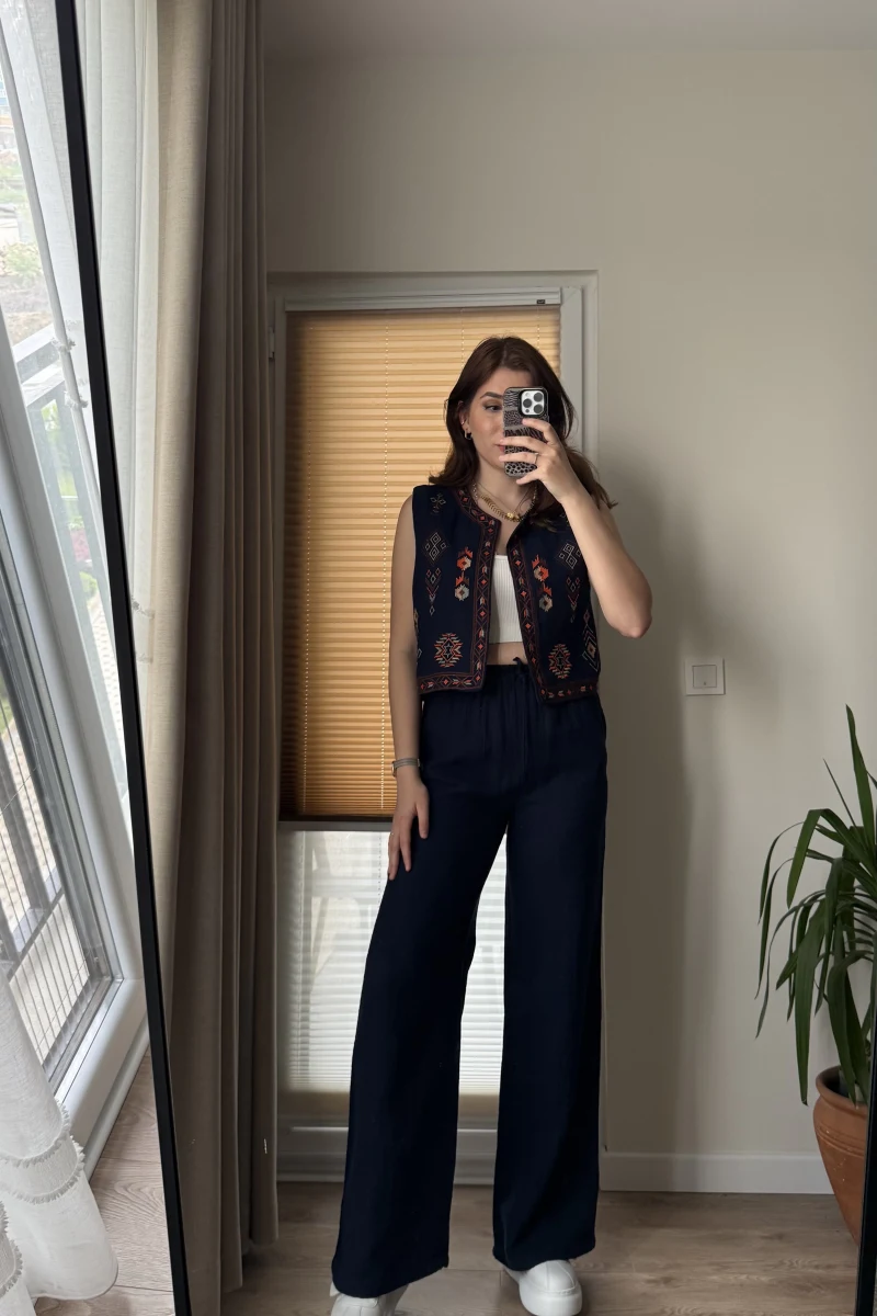 Müslin Pantolon - Lacivert - 4010