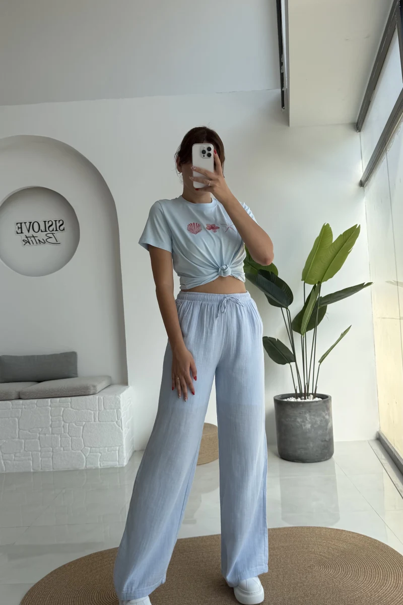 Müslin Pantolon - Mavi - 4010