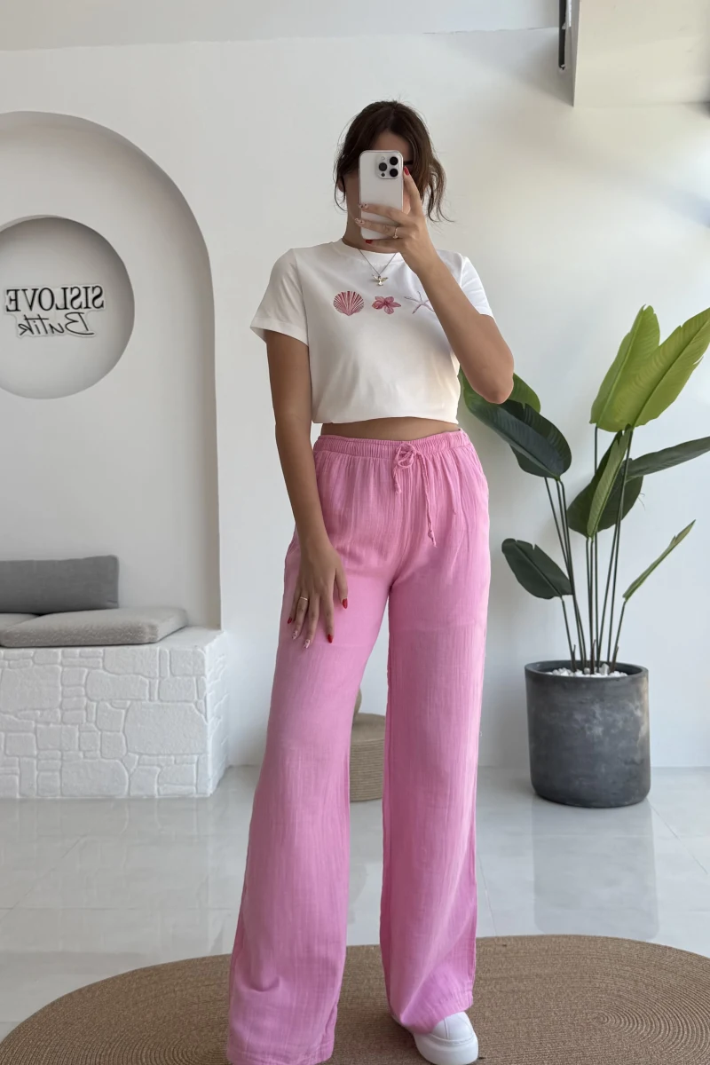 Müslin Pantolon - Pembe - 4010