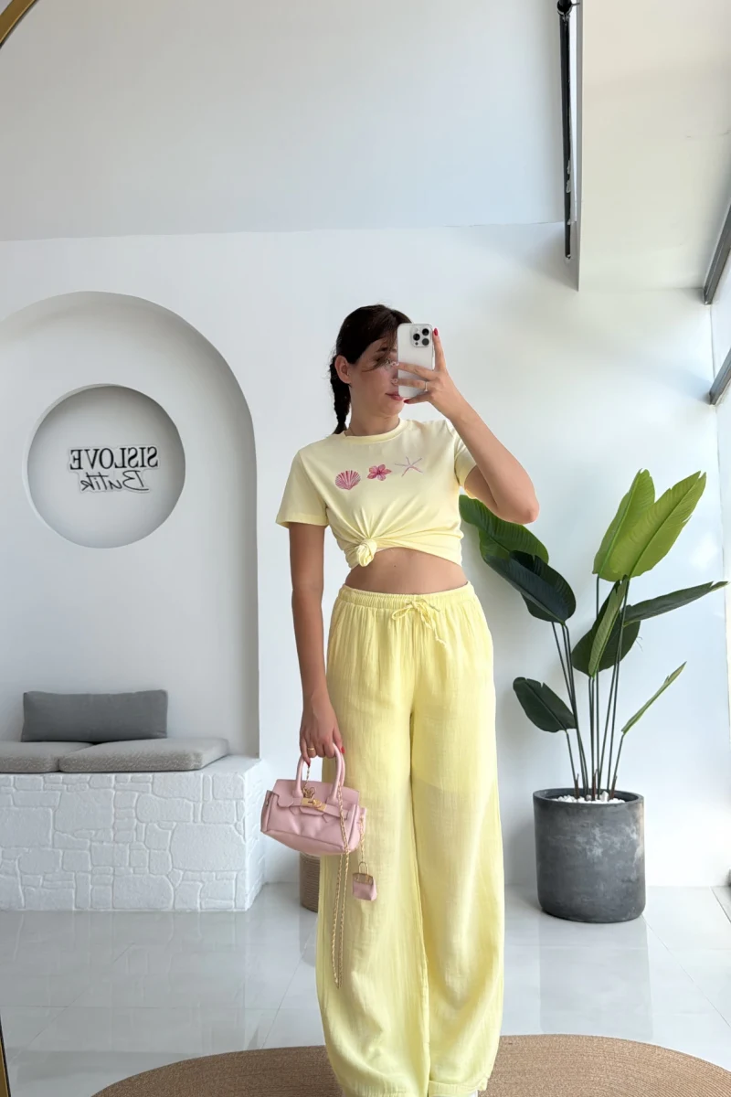 Müslin Pantolon - Sarı - 4010