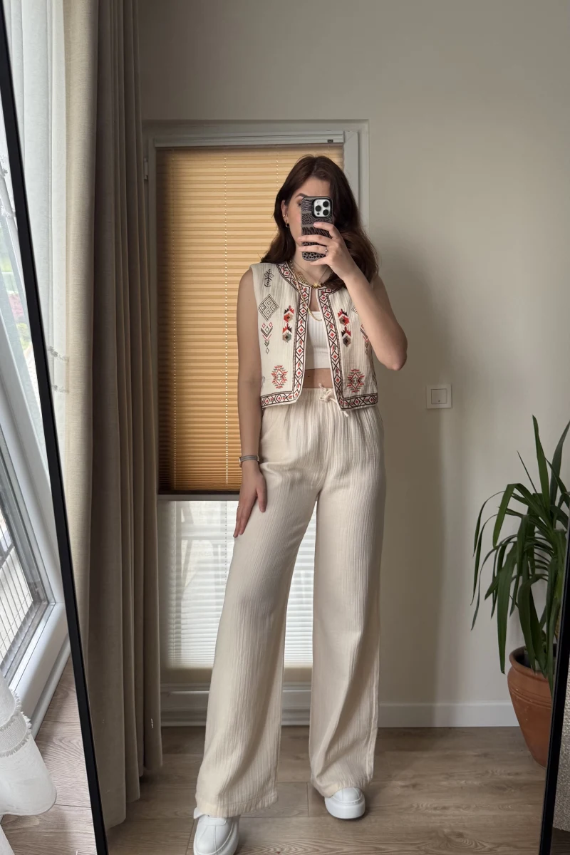 Müslin Pantolon - Taş - 4010