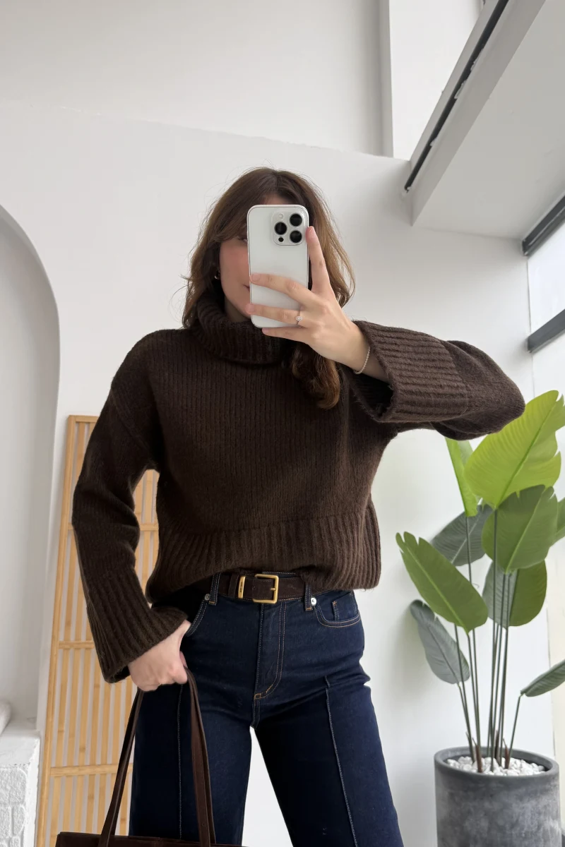 Natalie Boğazlı Kalın Kazak - Acı Kahve - Kod: 9071