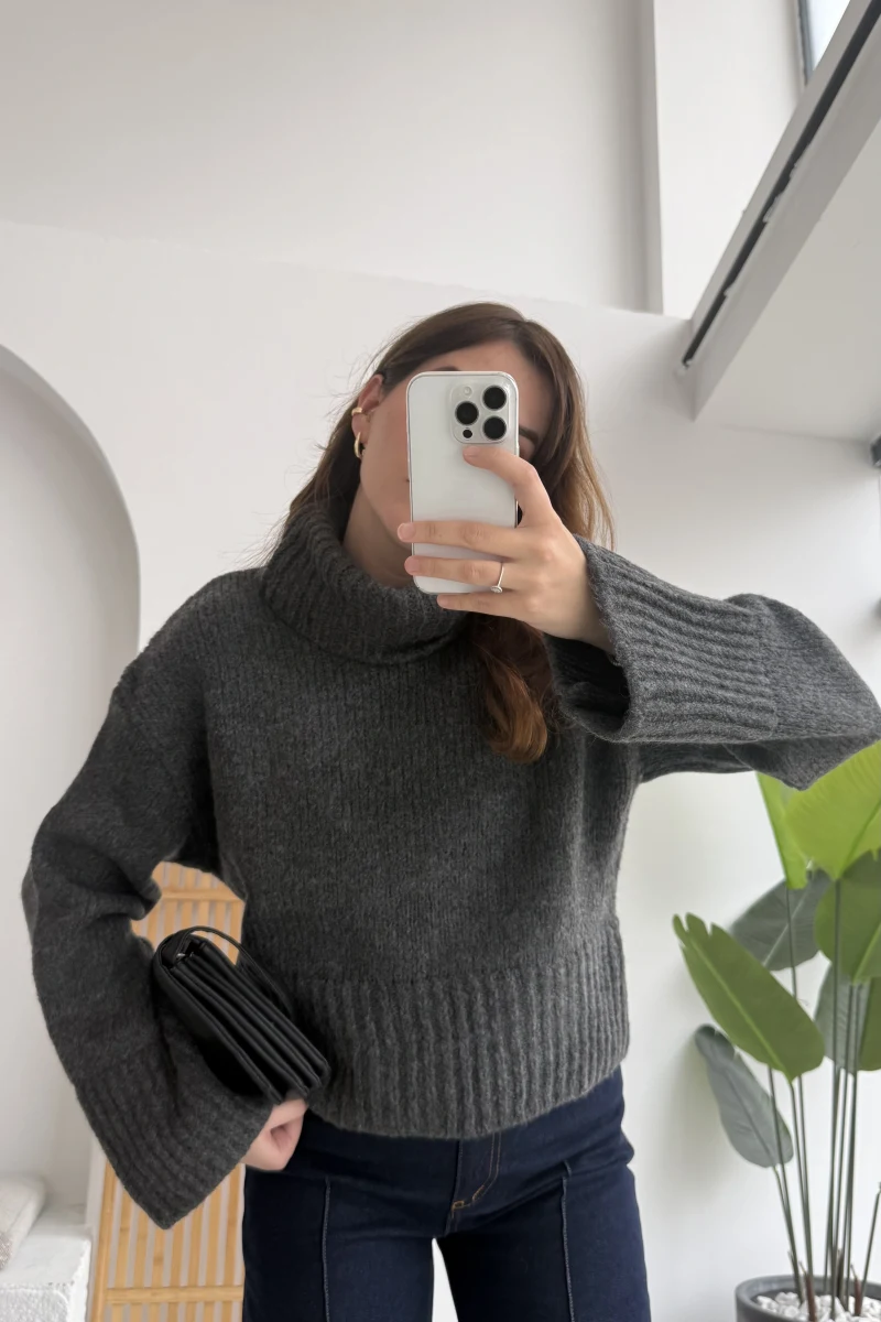 Natalie Boğazlı Kalın Kazak - Antrasit - Kod: 9071